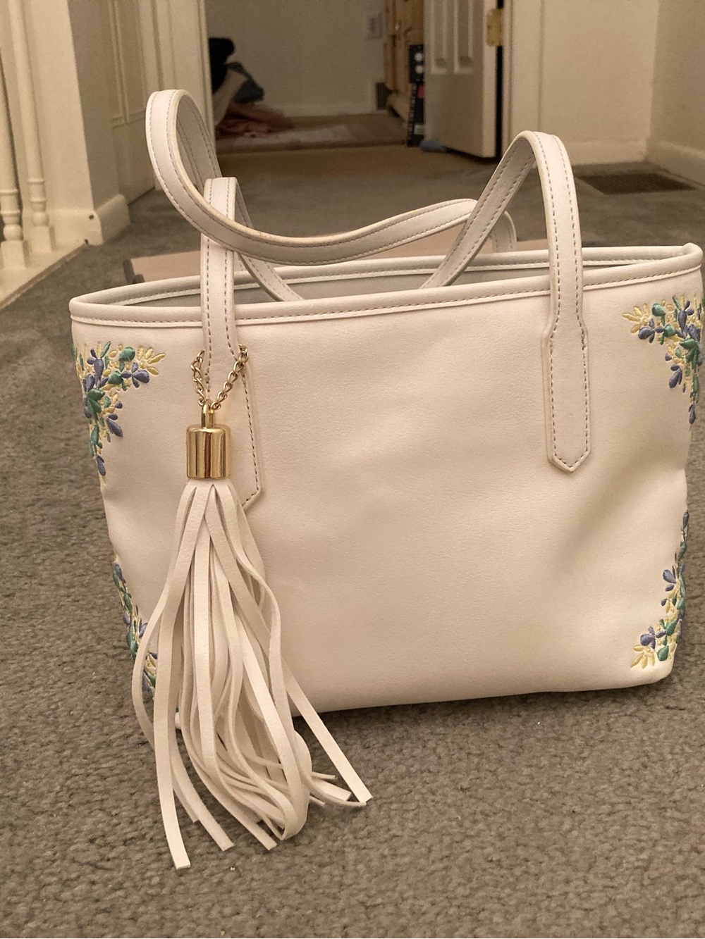 Elegant White Embroidered Tote Bag